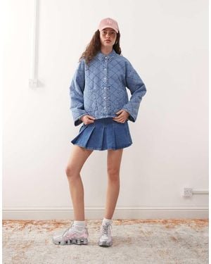 Noisy May Quilted Diamond Denim Jacket - Blue