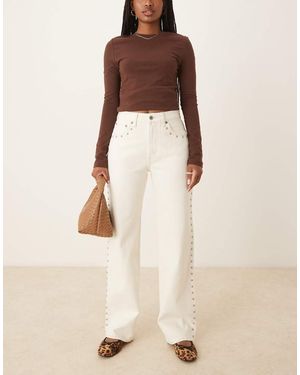 Abercrombie & Fitch Curve Love High Rise 90's Relaxed Studded Jeans - Natural