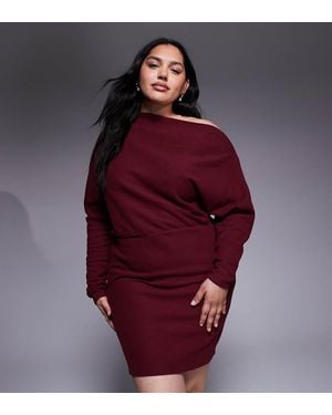 ASOS Asos Design Curve Supersoft Long Sleeve Fallen Shoulder Mini Dress - Red