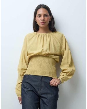 ASOS Shirred Waist Cocoon Sleeve Blouse - Natural