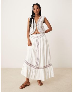 Threadbare Falda Larga Con Bordado De Tejido Liso Rico En Algodón De (Parte De Un Conjunto)-Blanco - Neutro