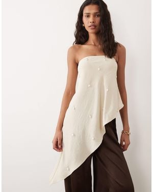 Six Stories Embellished Bandeau Asymmetric Hem Top - Natural