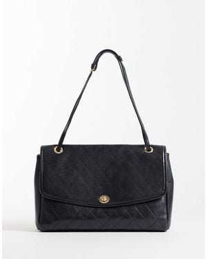 Mango Faux Leather Quilted Classic Flap Shoulder Bag - Black