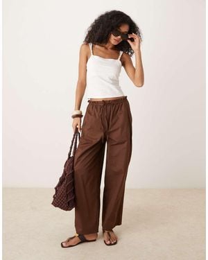 Mango Cotton Tie Waist Trouser - Brown