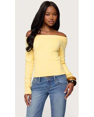 Edikted Elona Off Shoulder Knit Top - Blue
