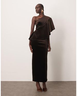 ARRANGE Vestido Largo Marrón Asimétrico Con Cuerpo De Terciopelo De - Neutro