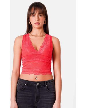 Sixth June Top sans manches en dentelle texturée - rouge