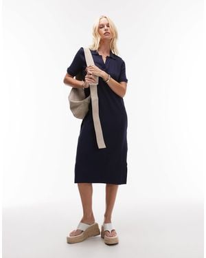 ARKET Jersey Rib Midi Polo Dress - Blue
