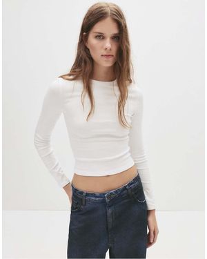 Pull&Bear Fitted Long Sleeve T-shirt - White