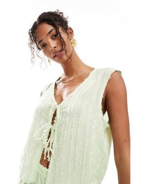 Pieces Textured Tie Front Sleeveless Top Co-ord - White
