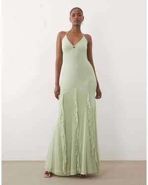 ASOS Mesh Frill Maxi Dress With Halter Straps - Green