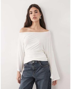 ASOS Fallen Shoulder Cinched Waist Top - White