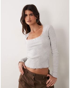 Miss Selfridge Pointelle Square Neck Top - Gray