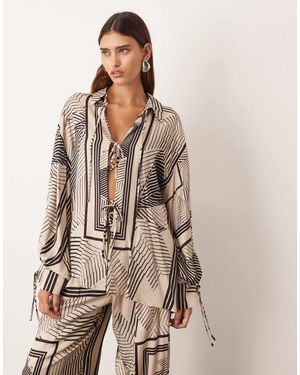 ARRANGE Tie Front Shirt Co Ord - Natural