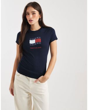 Tommy Hilfiger Wavy Flag Logo Slim Fit T-shirt - Blue