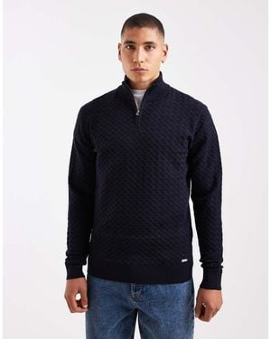 Threadbare Gebreide Trui Met Textuur En 1/4 Rits - Blauw