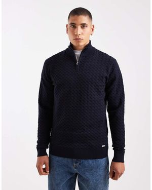Threadbare Textured 1/4 Zip Knitted Jumper - Blue