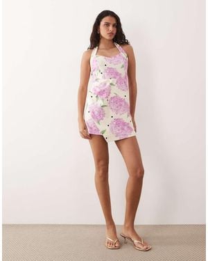 New Look Polka Dot Halter Mini Dress - Yellow