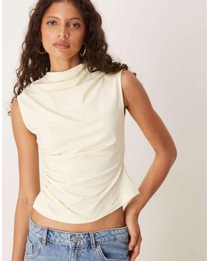 ASOS Drape High Neck Short Sleeve Top - Natural