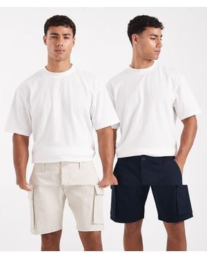 French Connection 2 Pack Cotton Cargo Shorts - White