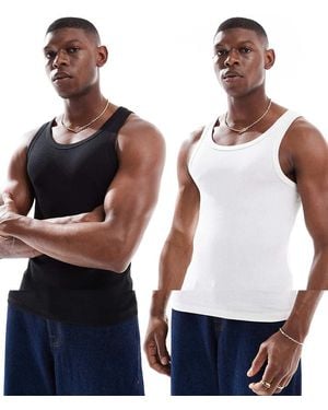 New Look 2 Pack Muscle Fit Rib Vests - Blue