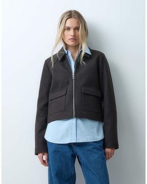 ONLY Giacca Corta Con Zip E Finta Lana Cioccolato - Blu
