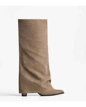 Bershka Heeled Trousers Boots - Natural