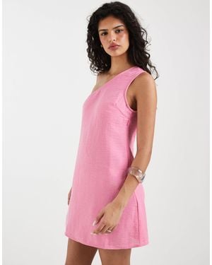 Vero Moda Linen-look One-shoulder Mini Dress - Pink