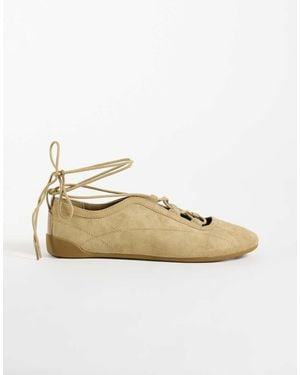 ASOS Bailarinas Con Cordones De Ante Sintético En Arena-Neutro