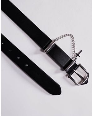 ASOS Faux Leather Belt With Cross And Chain Attachment - Black