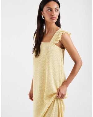 Pieces Plisse Maxi Dress With Frill Sleeves - Natural