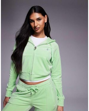 Juicy Couture Hoodie Van Velours Met Rits En Omlijnd Logo Met Siersteentjes - Groen