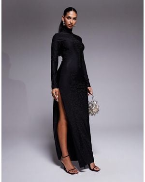 AFRM Hotfix Roll Neck Thigh Split Maxi Dress - Black
