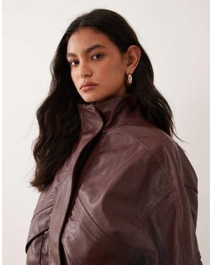 Cotton On Faux Leather Funnel Neck Bomber Jacket - Brown