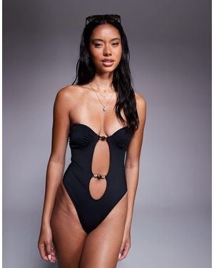 ASOS Tara Bandeau Swimsuit With Beading Detail Hardware - Black