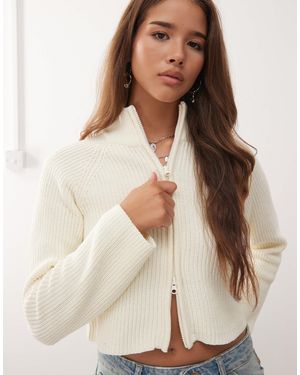 Noisy May High Neck Full Zip Through Cardigan - Natural