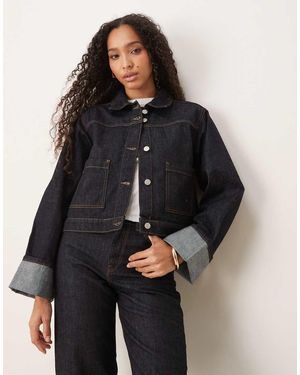 JJXX Denim Jacket With Fold Up Detail - Black