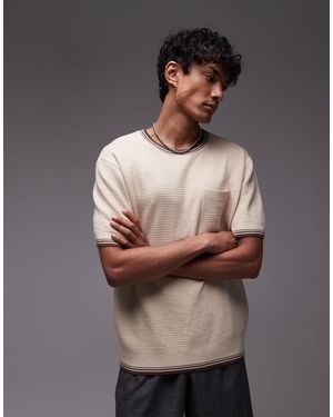 TOPMAN Ottoman Knit With Piped Collar And Hem - Grey
