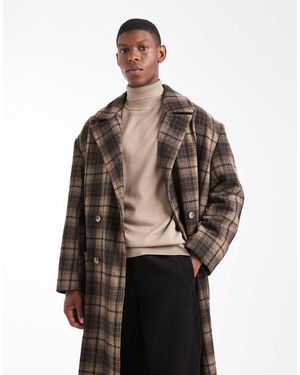 ASOS Check Wool Look Oversized Longline Coat - Brown