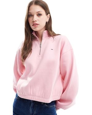 Tommy Hilfiger Boxy Half Zip Sweatshirt - Pink