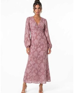 ANAYA Floral Burnout Twist Front Long Sleeve Midaxi Dress - Pink