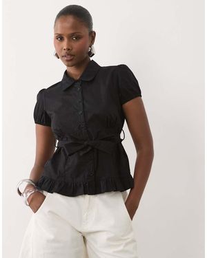 Motel Blusa Closie Con Mangas Abullonadas En - Negro