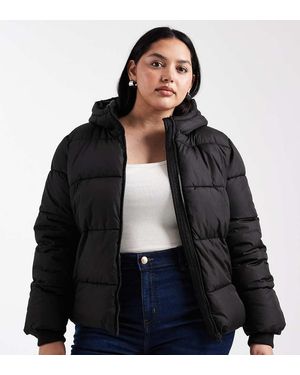 Pieces Plus Pieces Curve Padded Coat With Hood - Black