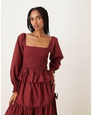 Glamorous Blouse Met Lange Mouwen, Smokwerk En Strikjes - Rood