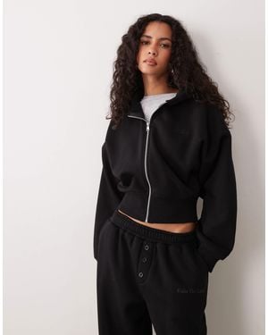 Kaiia Cinched Waist Detail Cropped Zip Through Hoodie - Black