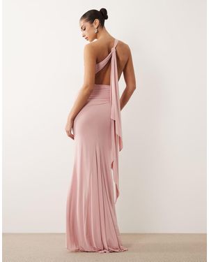 Oh Polly Slinky Draped Detailing One Shoulder Open Tie Back Maxi Dress - Pink