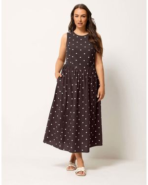 Yours Clothing Polka Dot Linen Maxi Dress - Brown
