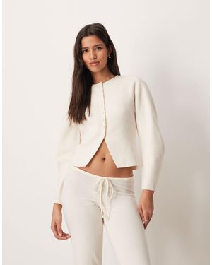 Gina Tricot Long Sleeve V Neck Fine Knitted Wrap Cardigan - Natural