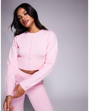 Aria Cove Structured Ribbed Waist Cropped Cardigan - Pink