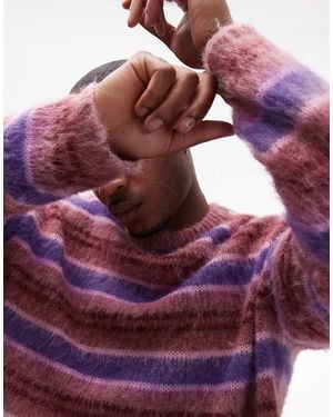 TOPMAN Oversized Brushed Striped Jumper - Purple